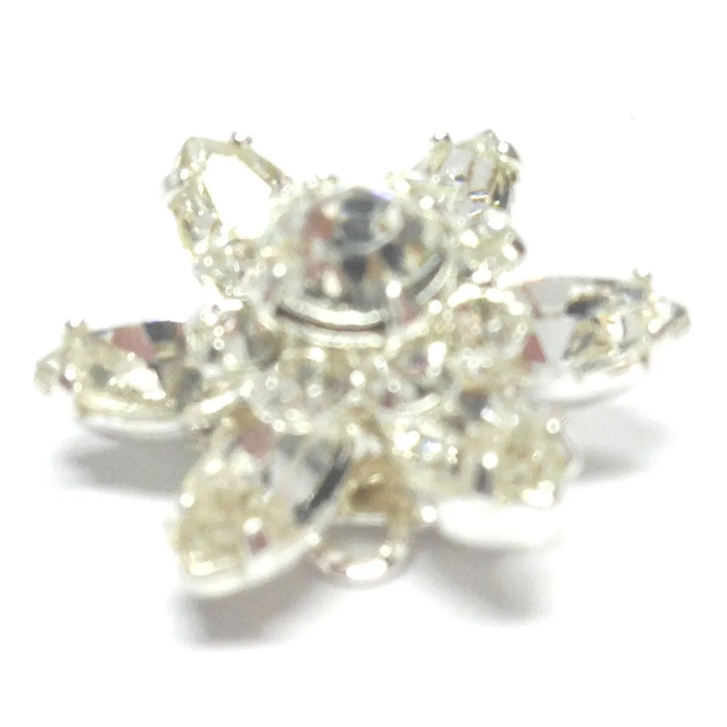 19.5MM Navette Button Crystal/Silver (2 pieces)
