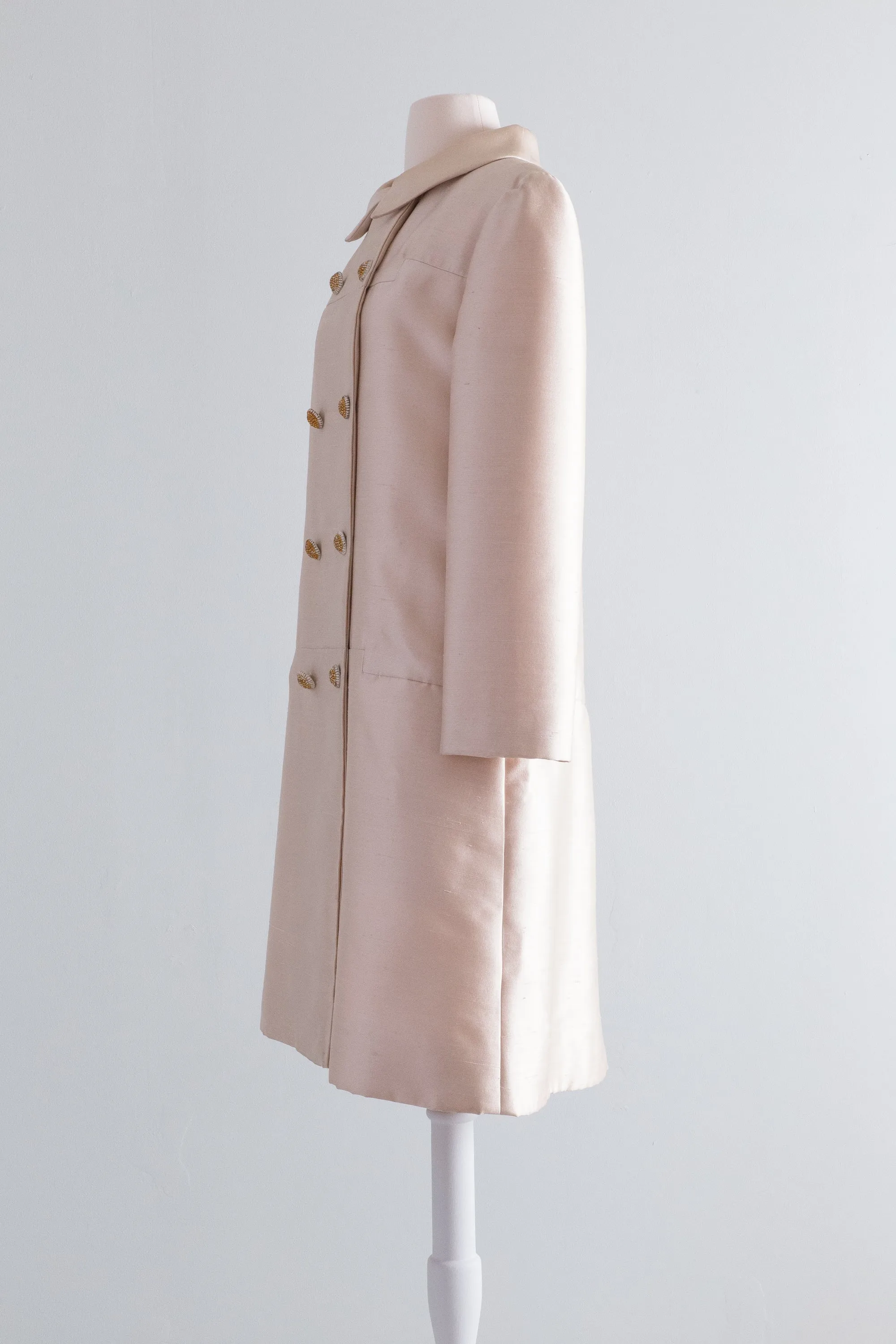 1960's Champagne Silk Evening Coat From Saks Fifth Avenue / ML