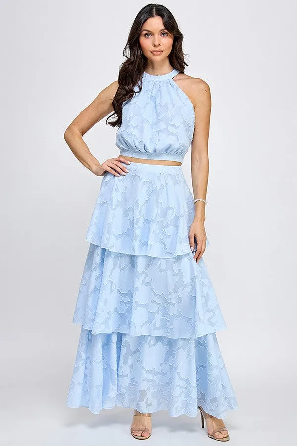 2pc set- sleeveless top & tiered maxi skirt