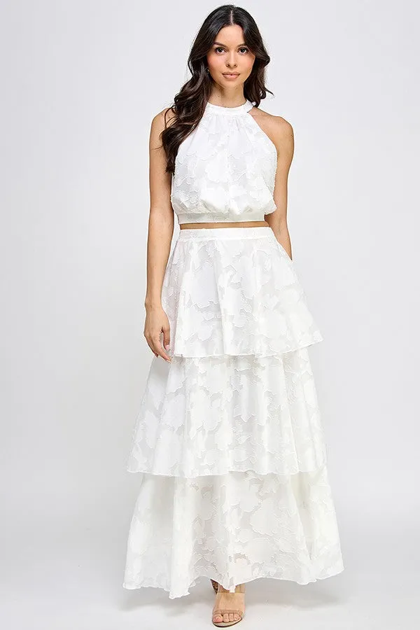 2pc set- sleeveless top & tiered maxi skirt