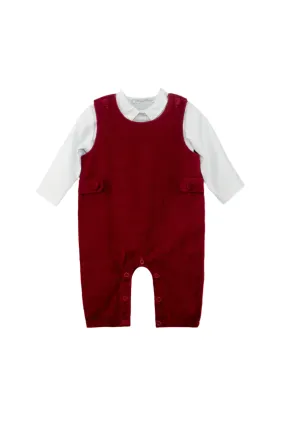30001-Red Velvet Baby Boy Long Romper & Shirt Set
