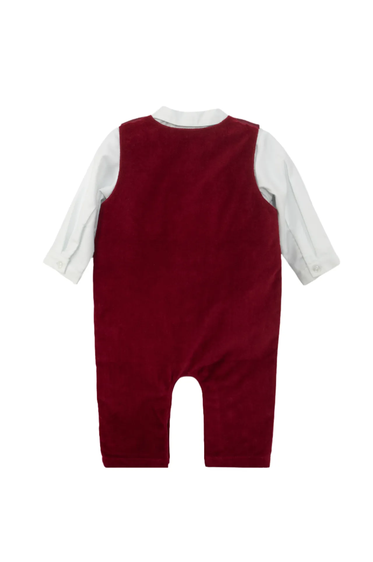 30001-Red Velvet Baby Boy Long Romper & Shirt Set