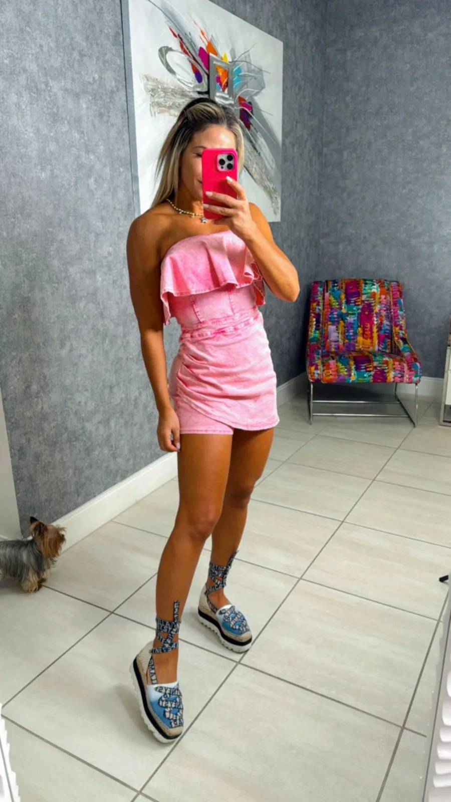 8218 Acid washed strapless denim romper