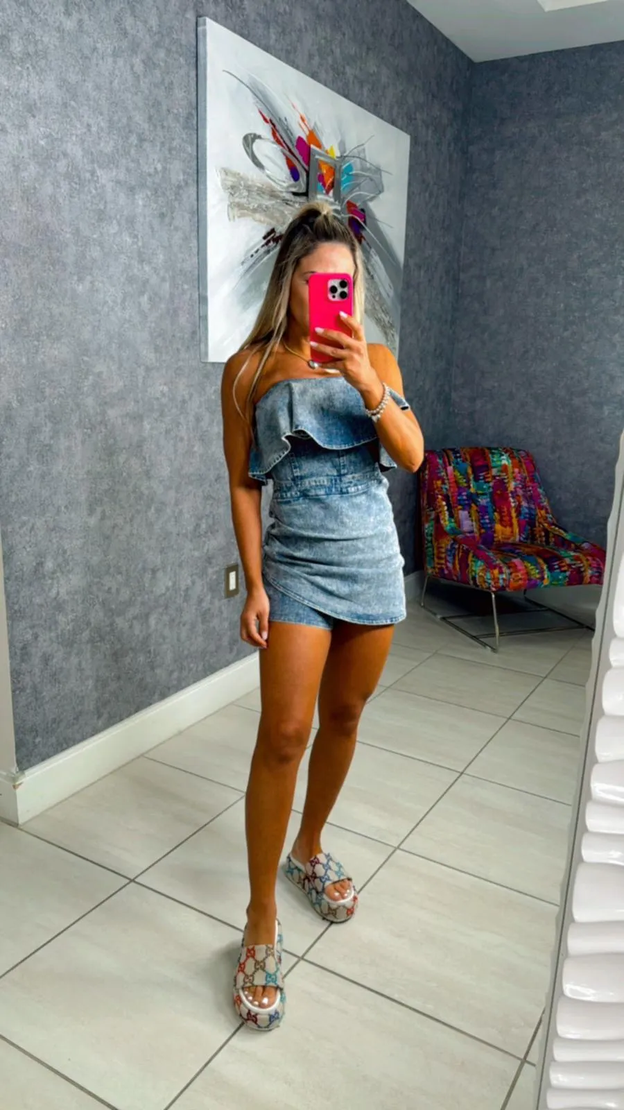 8218 Acid washed strapless denim romper