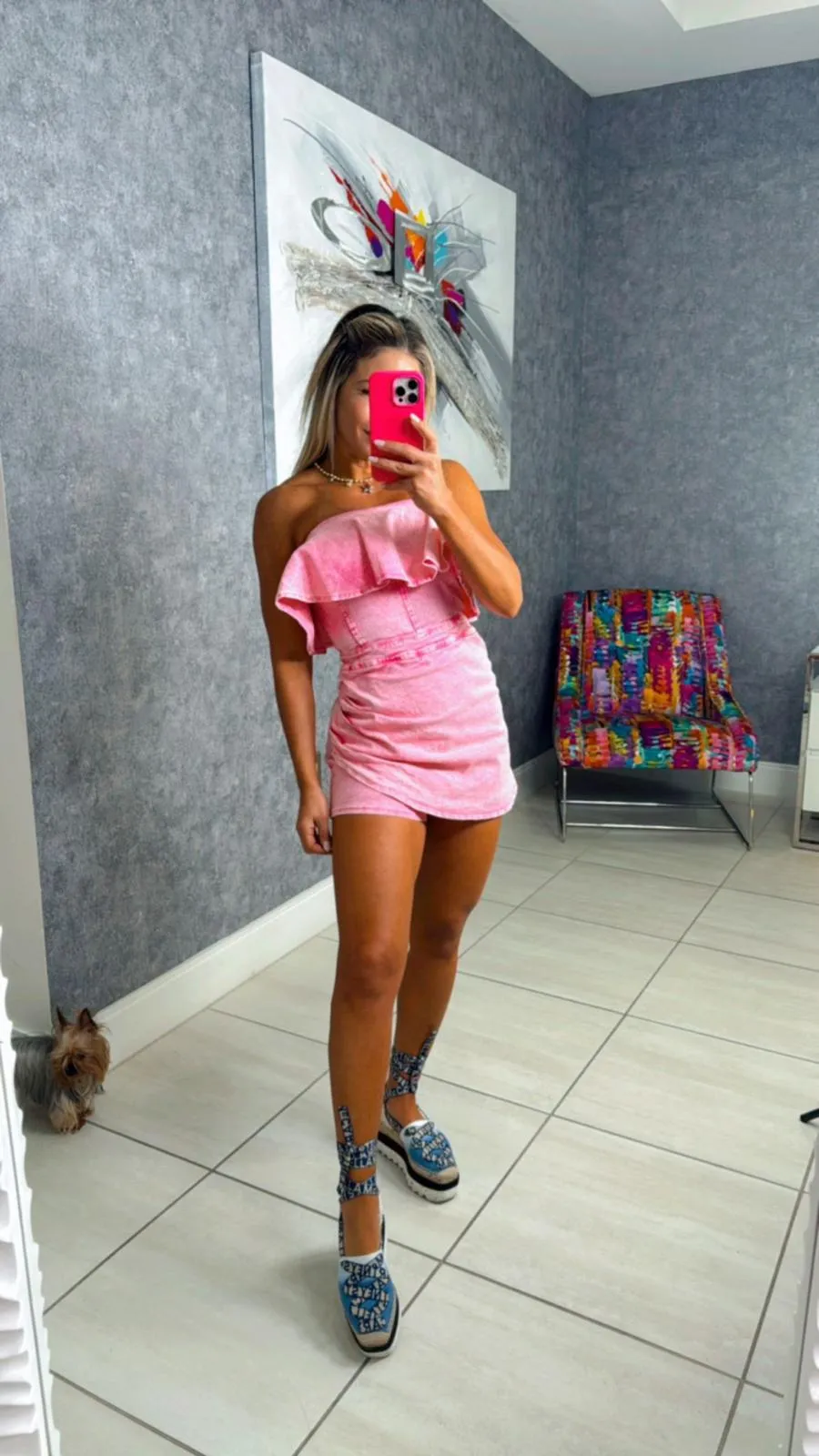 8218 Acid washed strapless denim romper