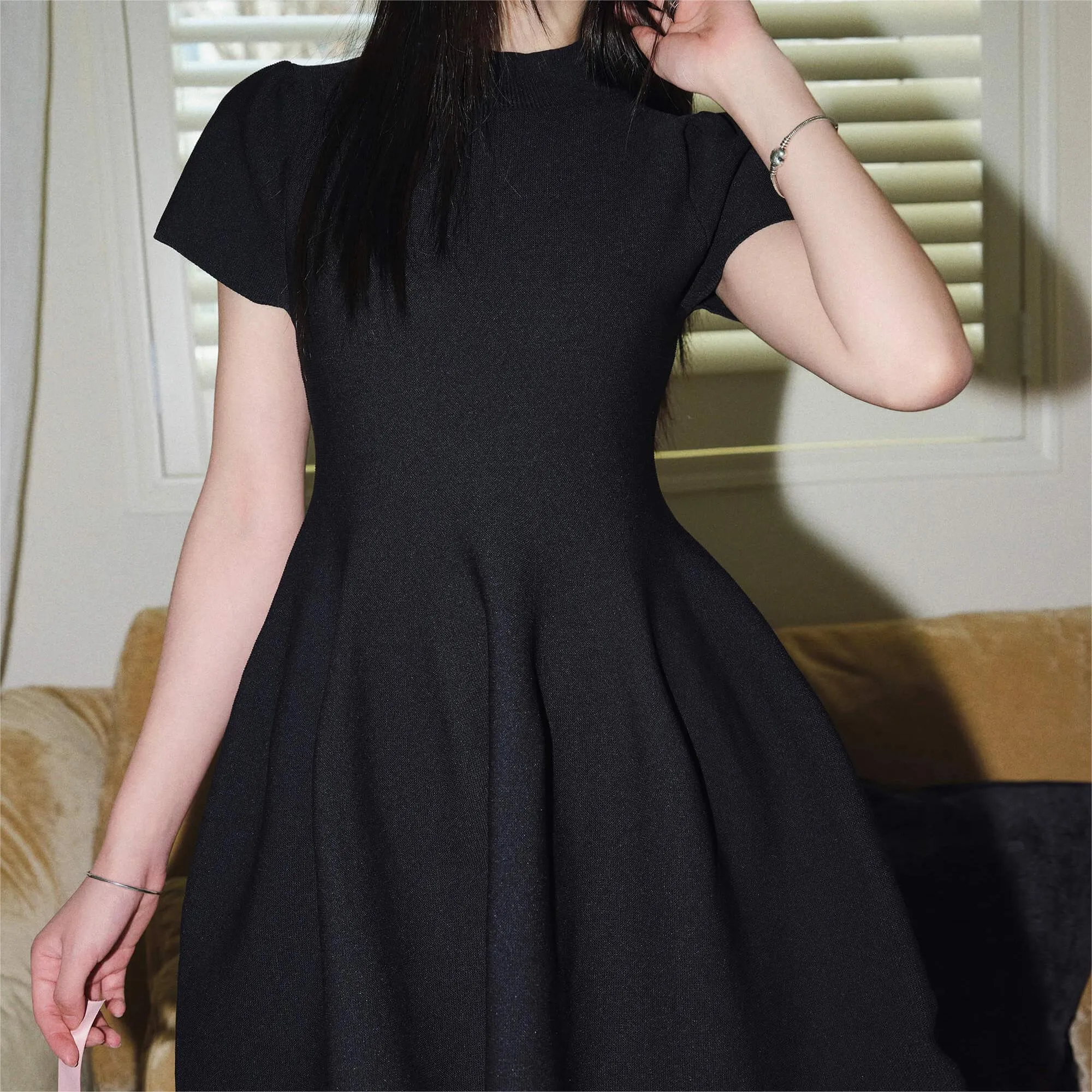 A-Line Short-Sleeved Knit Dress