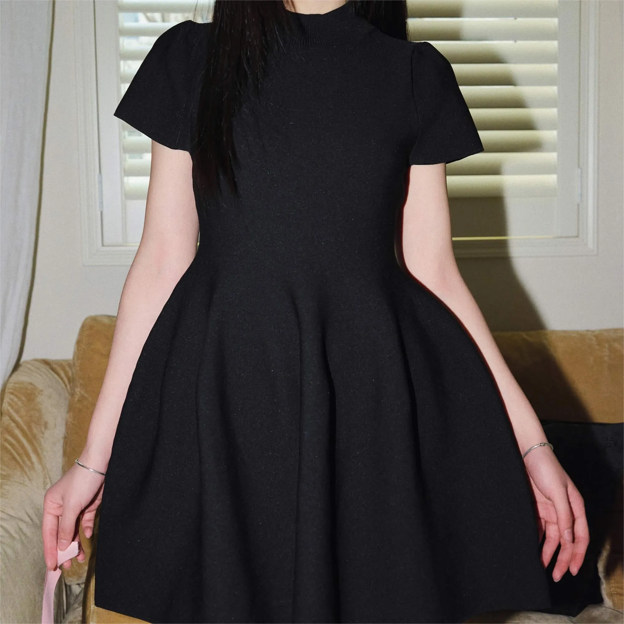 A-Line Short-Sleeved Knit Dress