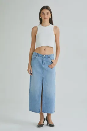 Abrand 99 Low Maxi Skirt - Sylvie Distressed Light Denim