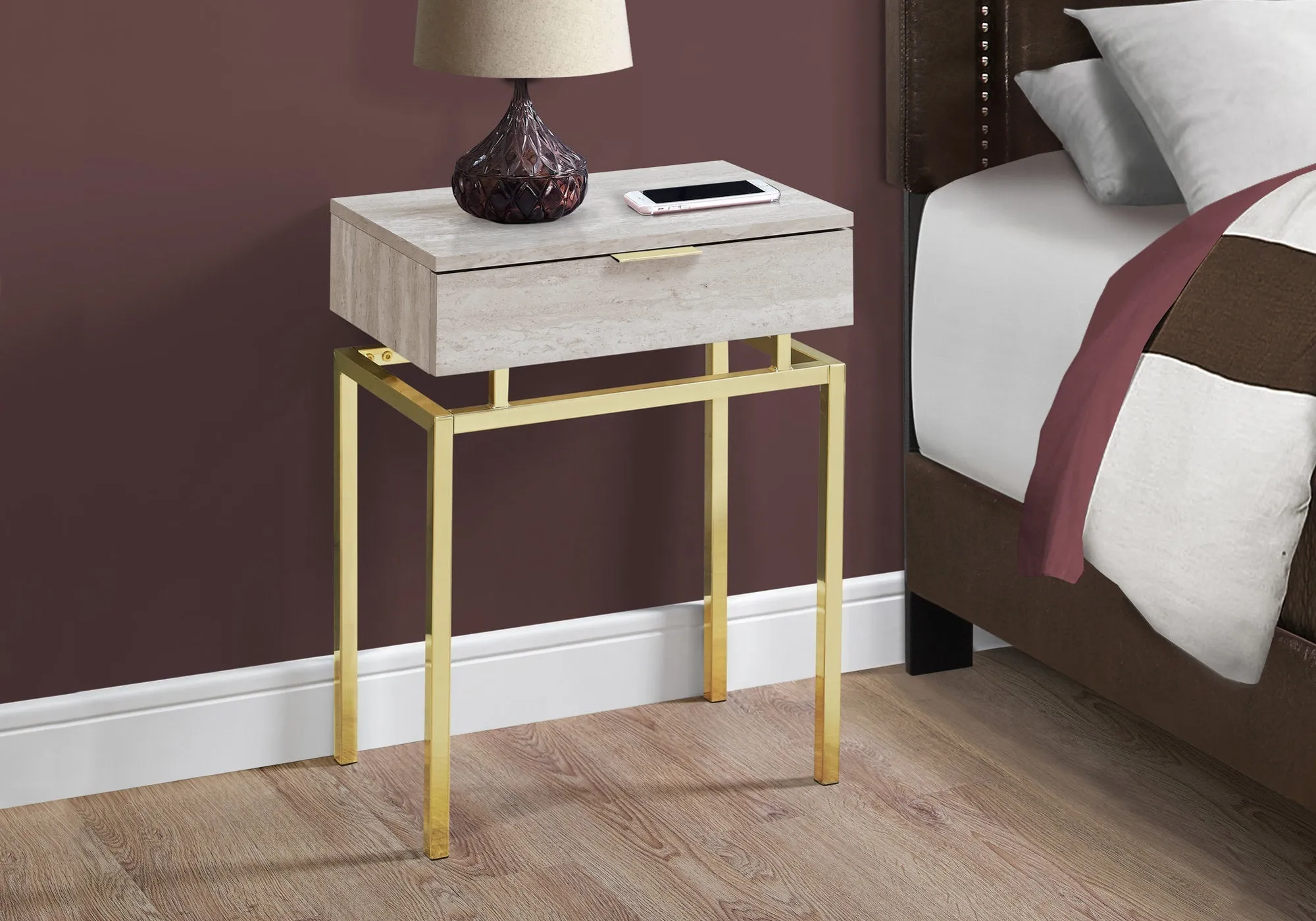 Accent Table - 24"H / Beige Marble / Gold Metal
