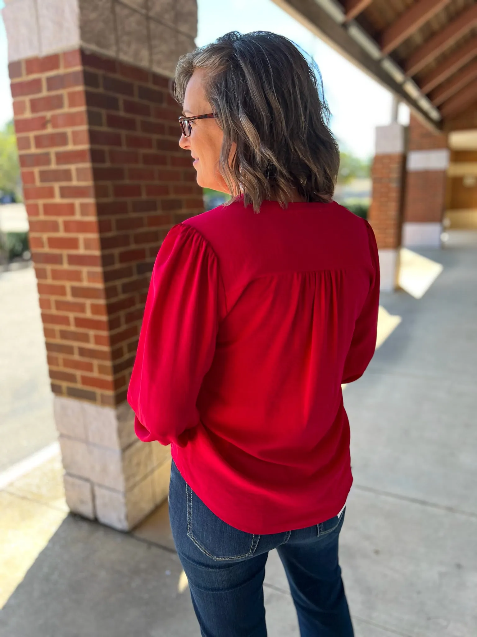 Always Love You Cherry Red Long Sleeve V-Neck Top (R)