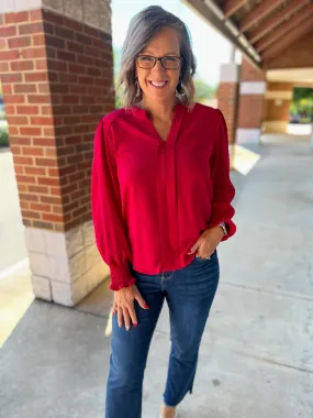 Always Love You Cherry Red Long Sleeve V-Neck Top (R)