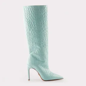 ANASTASIA 02 SKY BLUE CROCO EMBOSSED LEATHER BOOTS