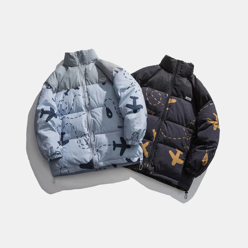 ARTACME BAZZO AIRPLANE PRINT HIGH NECK CASUAL BOMBER JACKET