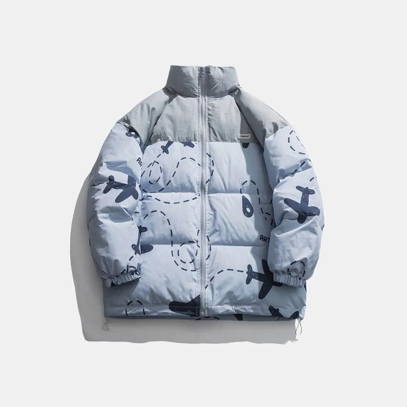 ARTACME BAZZO AIRPLANE PRINT HIGH NECK CASUAL BOMBER JACKET