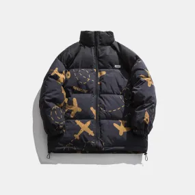ARTACME BAZZO AIRPLANE PRINT HIGH NECK CASUAL BOMBER JACKET