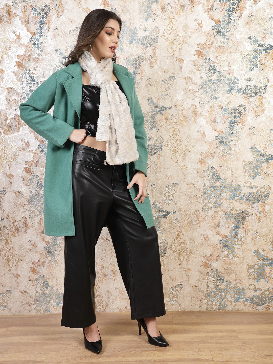 Athena Knee Length Notched Lapel Wool Overcoat