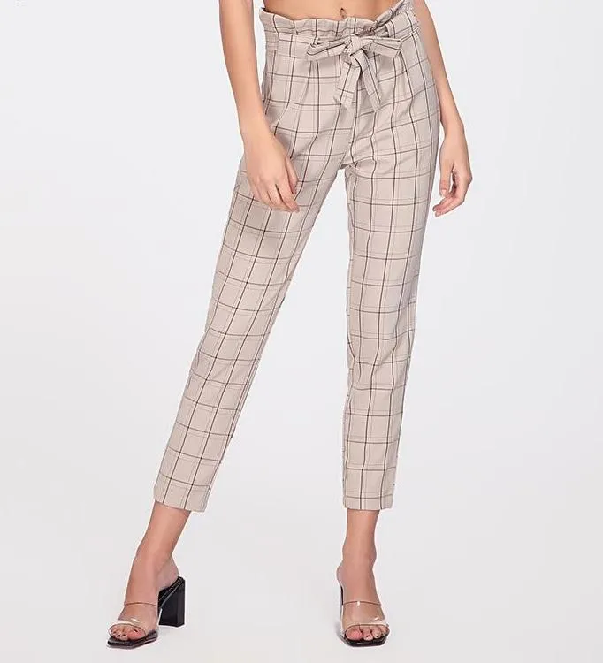 Belted Frill High Waist Plaid Pants