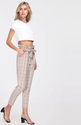 Belted Frill High Waist Plaid Pants
