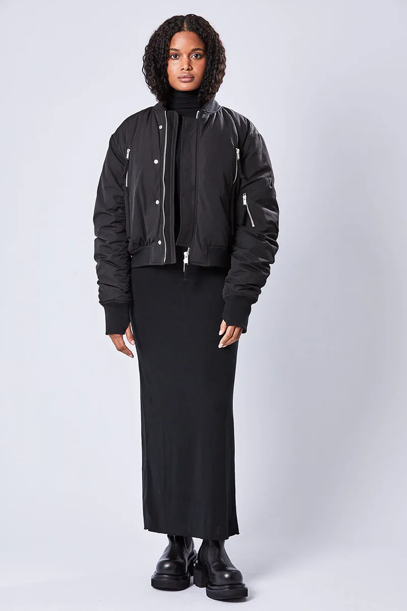 BLACK PADDED BOMBER JACKET