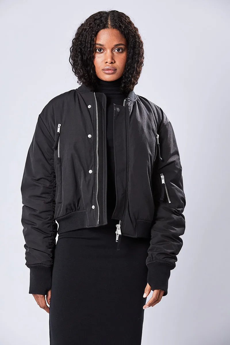 BLACK PADDED BOMBER JACKET