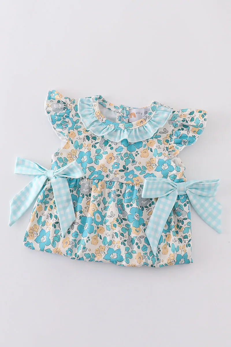 Blue Aqua Meadow Girl Romper