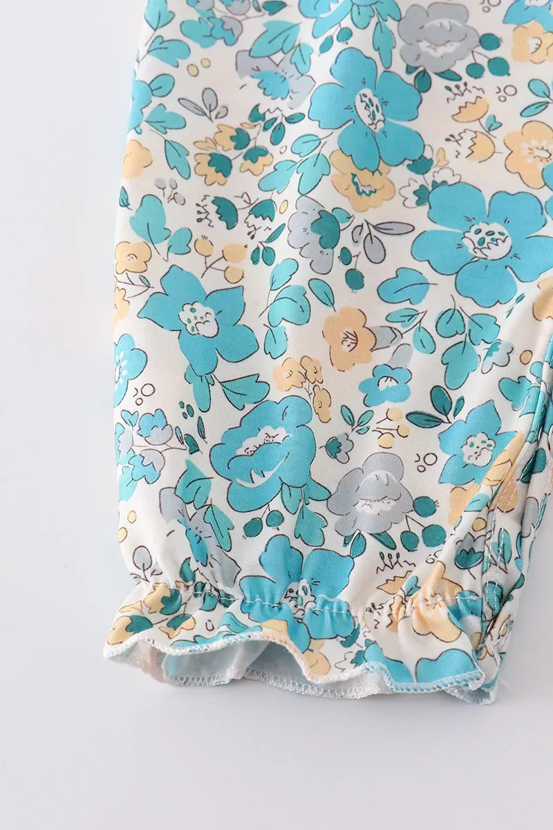 Blue Aqua Meadow Girl Romper