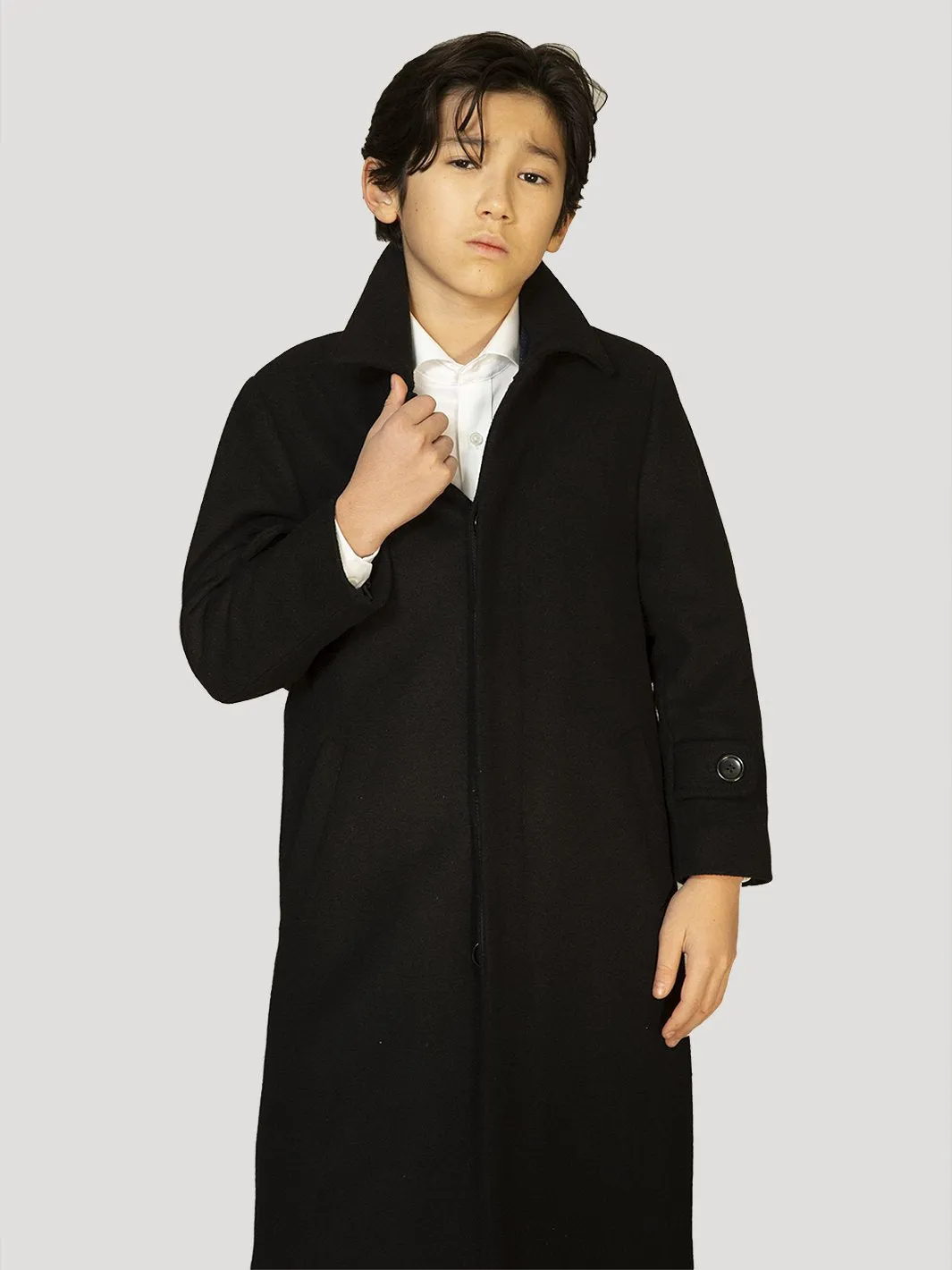 Boy's Charlotte Wool Down Long Coat - Black