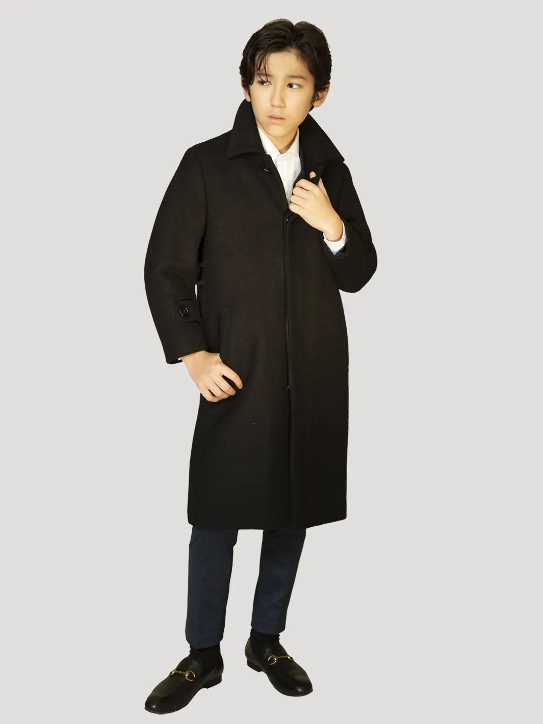 Boy's Charlotte Wool Down Long Coat - Black