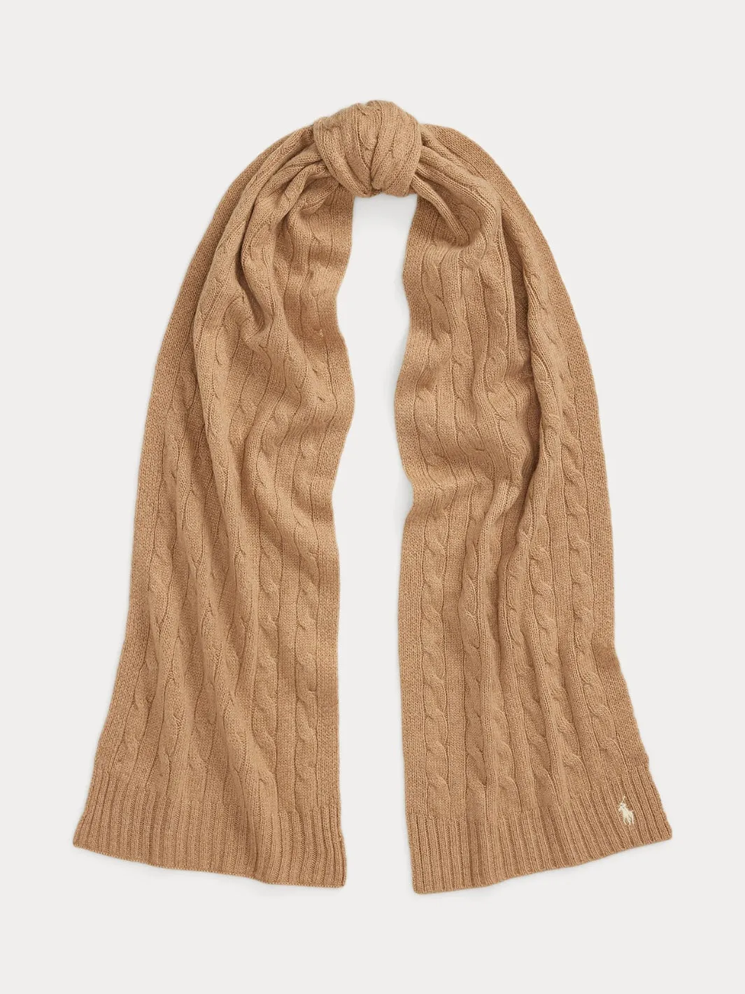 CABEL-KNIT WOOL-CASHMERE SCARF Camel