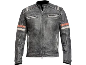 Cafe Racer Retro Distressed Leather Jacket - Motorcycle Vintage Leather Jacket Men