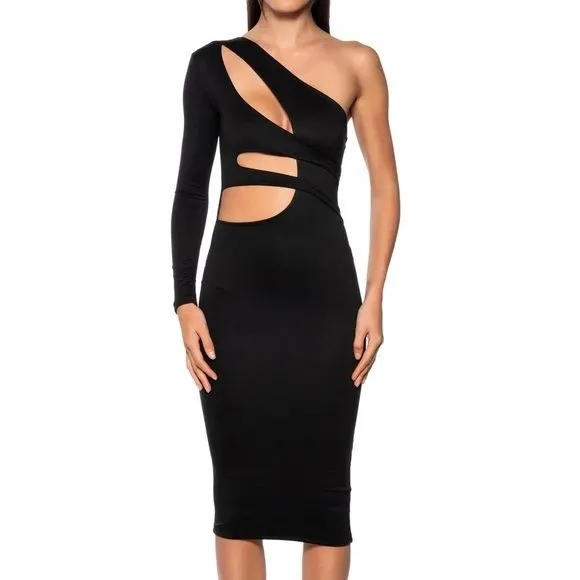 Callie Lives Xena Akira Show Stopper Cut Out Black Midi Dress Large