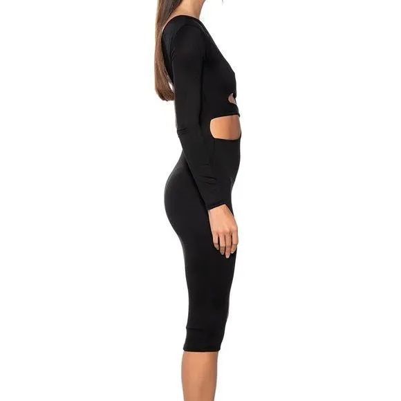 Callie Lives Xena Akira Show Stopper Cut Out Black Midi Dress Large