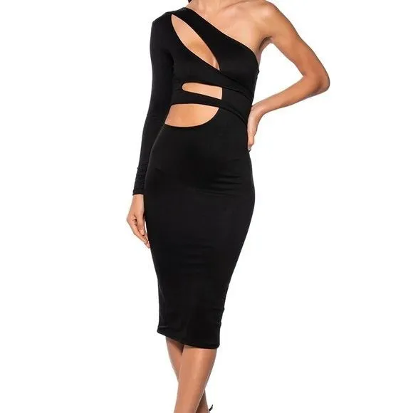 Callie Lives Xena Akira Show Stopper Cut Out Black Midi Dress Large