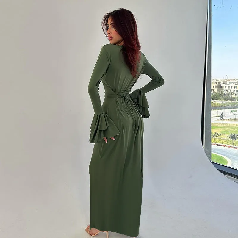 Carrie Ruffled Lace-Up Elegant Long Dress