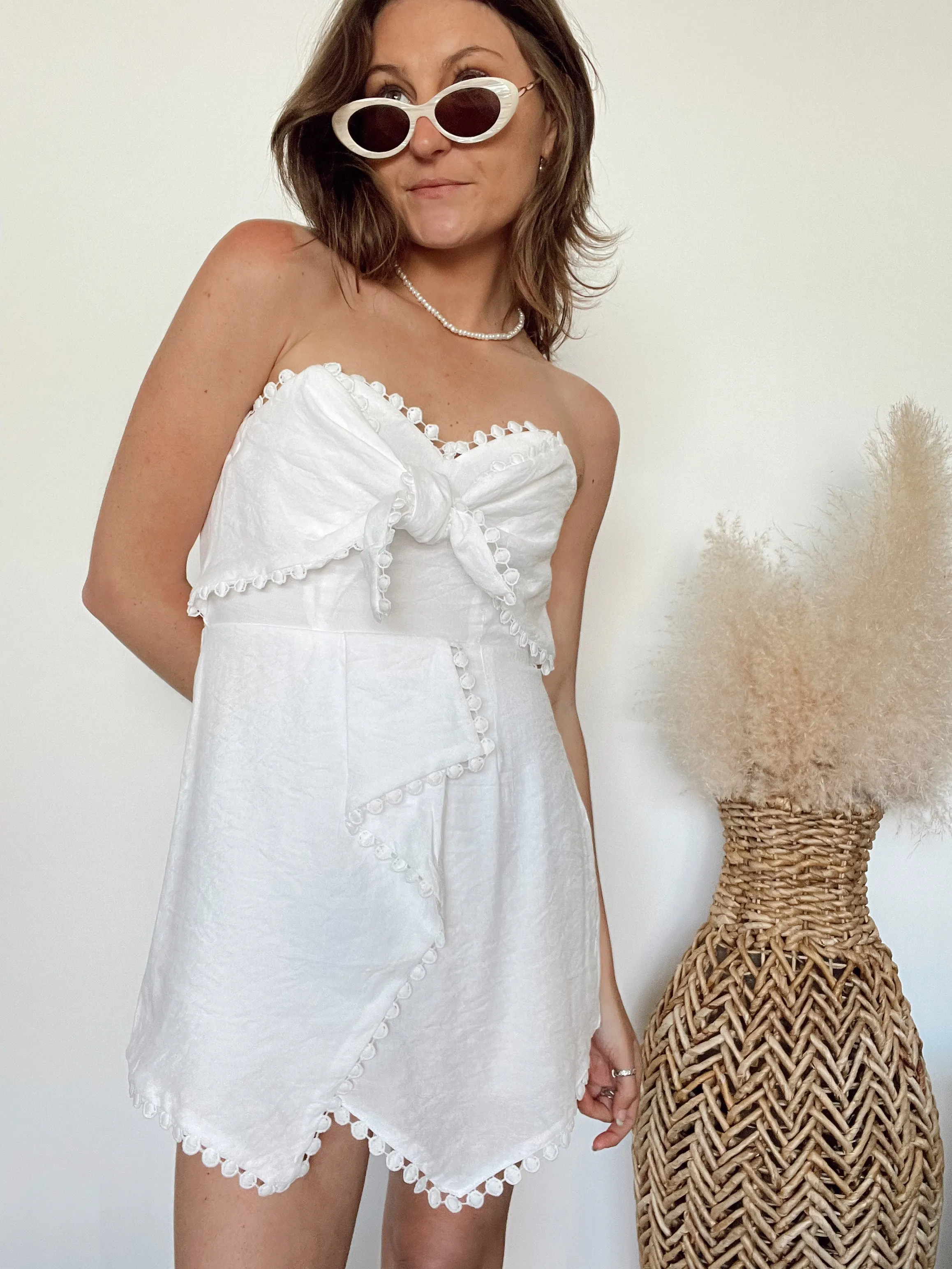 Celina Strapless Eyelet Romper | White
