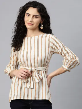 Cottinfab Women Striped Waist Tie-Up Top