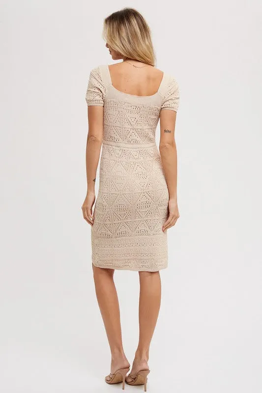 Eyelet Knit Square Neck Dress