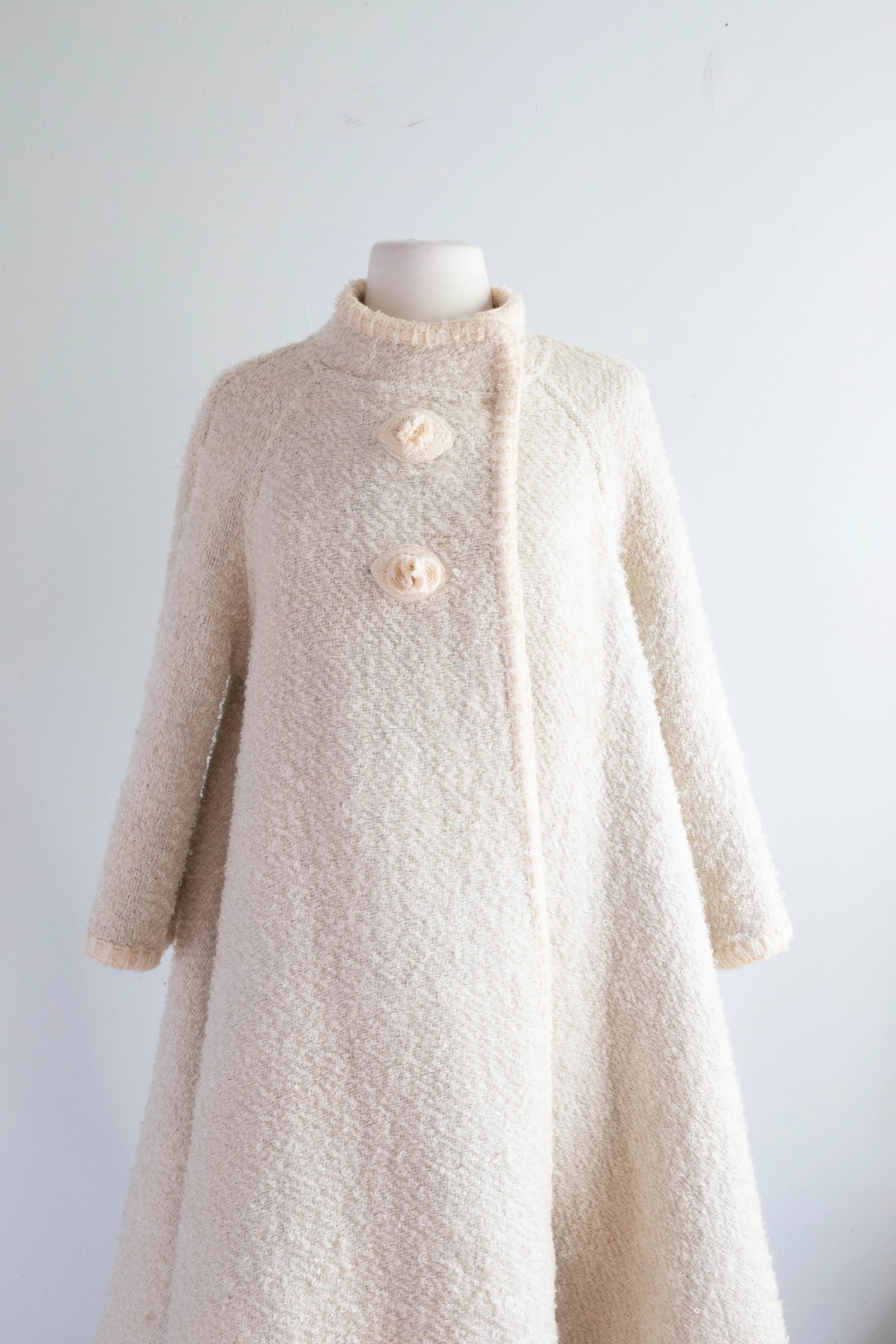 Fabulous 1960's Wool Boucle Reversible Plaid Trapeze Coat / M