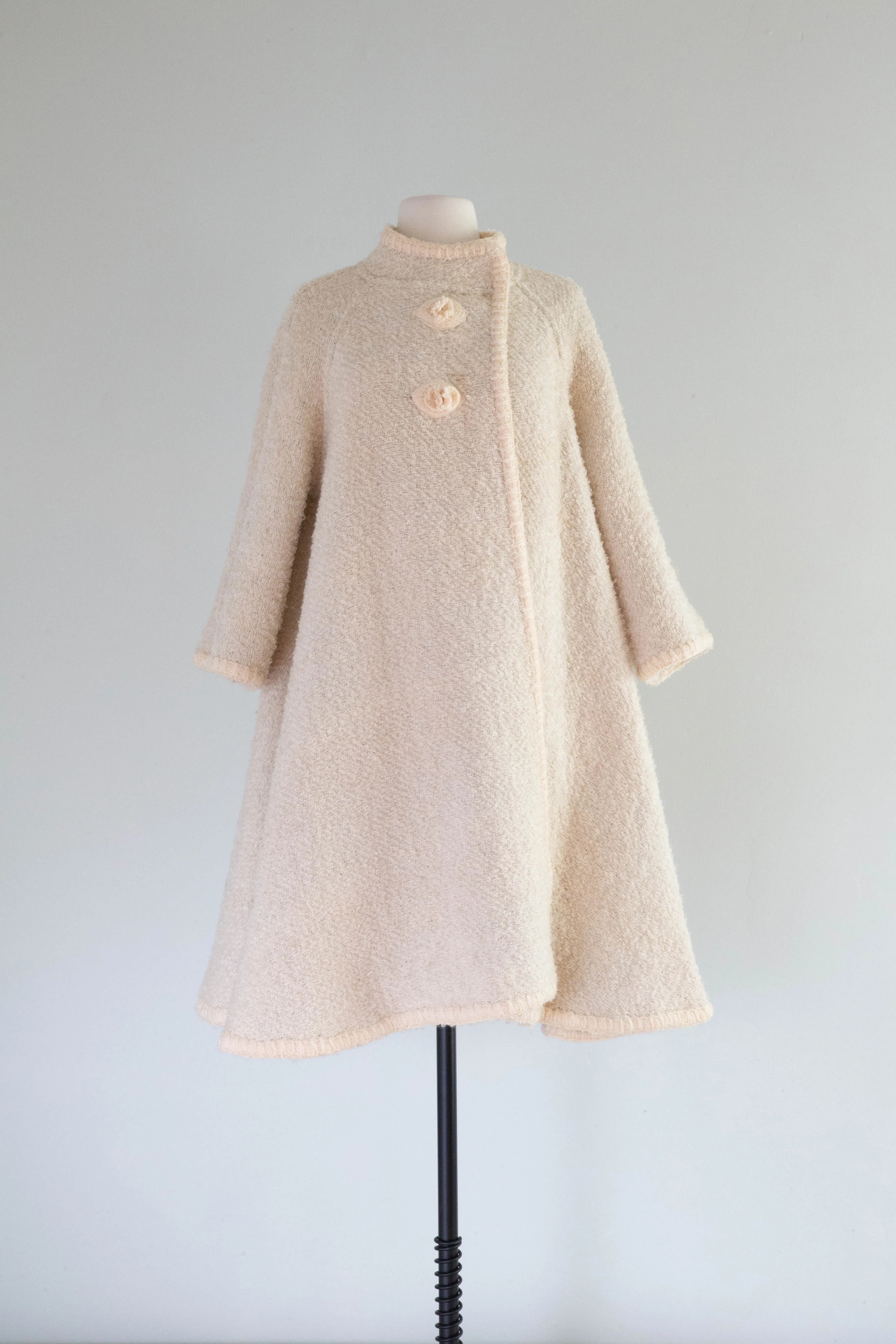 Fabulous 1960's Wool Boucle Reversible Plaid Trapeze Coat / M