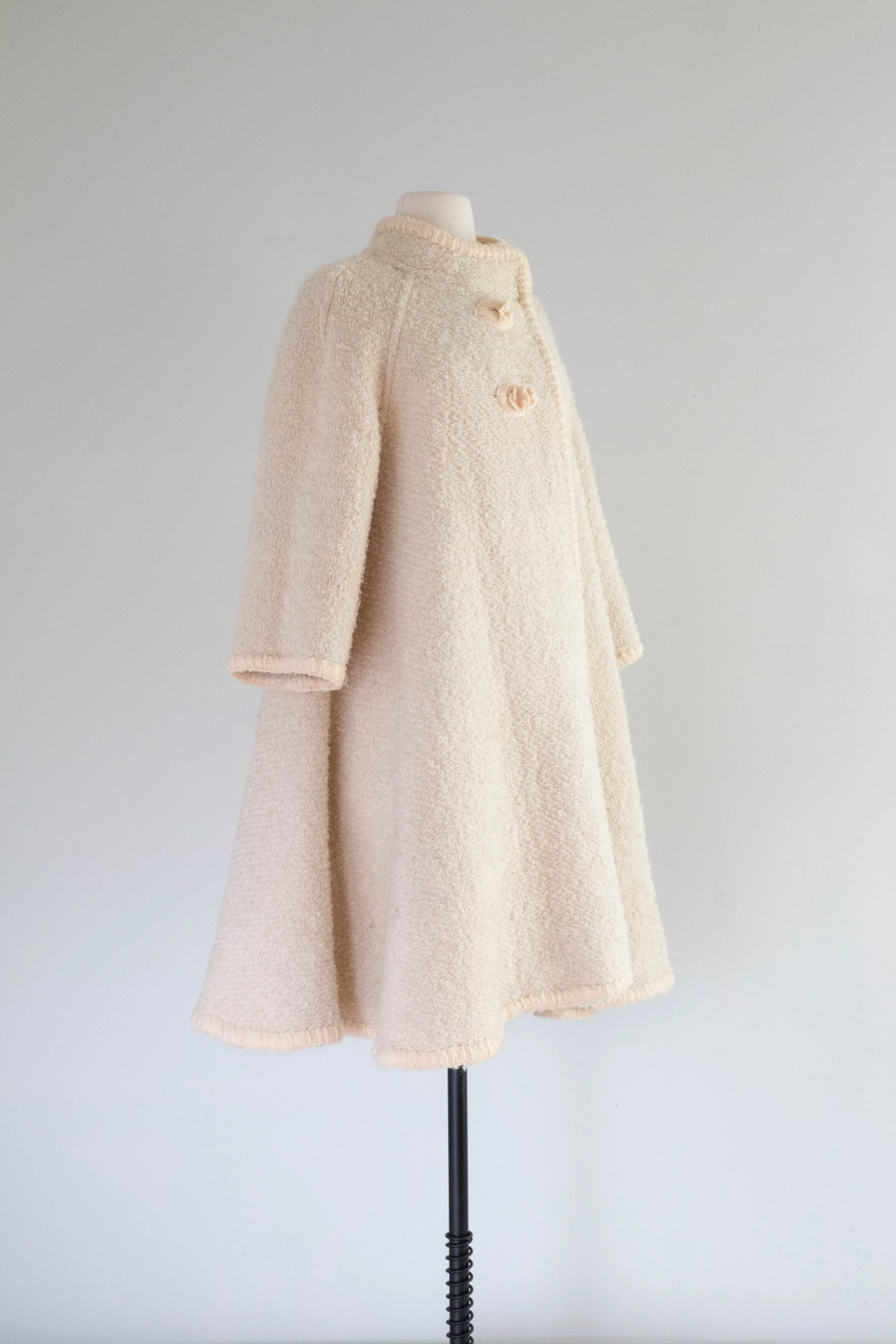 Fabulous 1960's Wool Boucle Reversible Plaid Trapeze Coat / M
