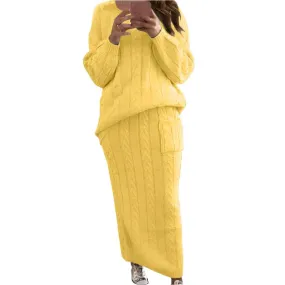 Fashion Long Sleeve Knit Sweater and Skirt Set -Autumn/Winter Streetwear Pullover