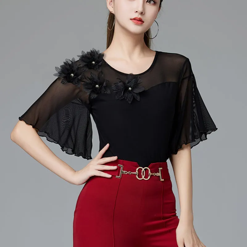 Flower Short Sleeve Ballroom/Latin Dance Top