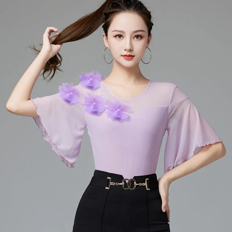 Flower Short Sleeve Ballroom/Latin Dance Top