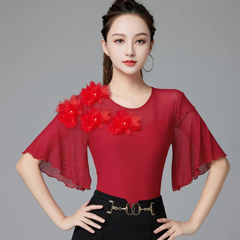 Flower Short Sleeve Ballroom/Latin Dance Top