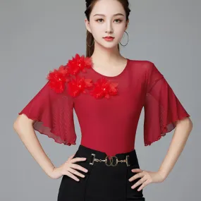 Flower Short Sleeve Ballroom/Latin Dance Top