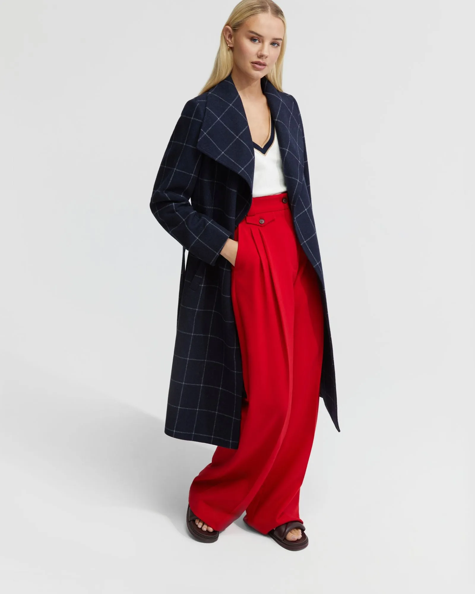 Gia Wool Rich Tie Waist Check Coat