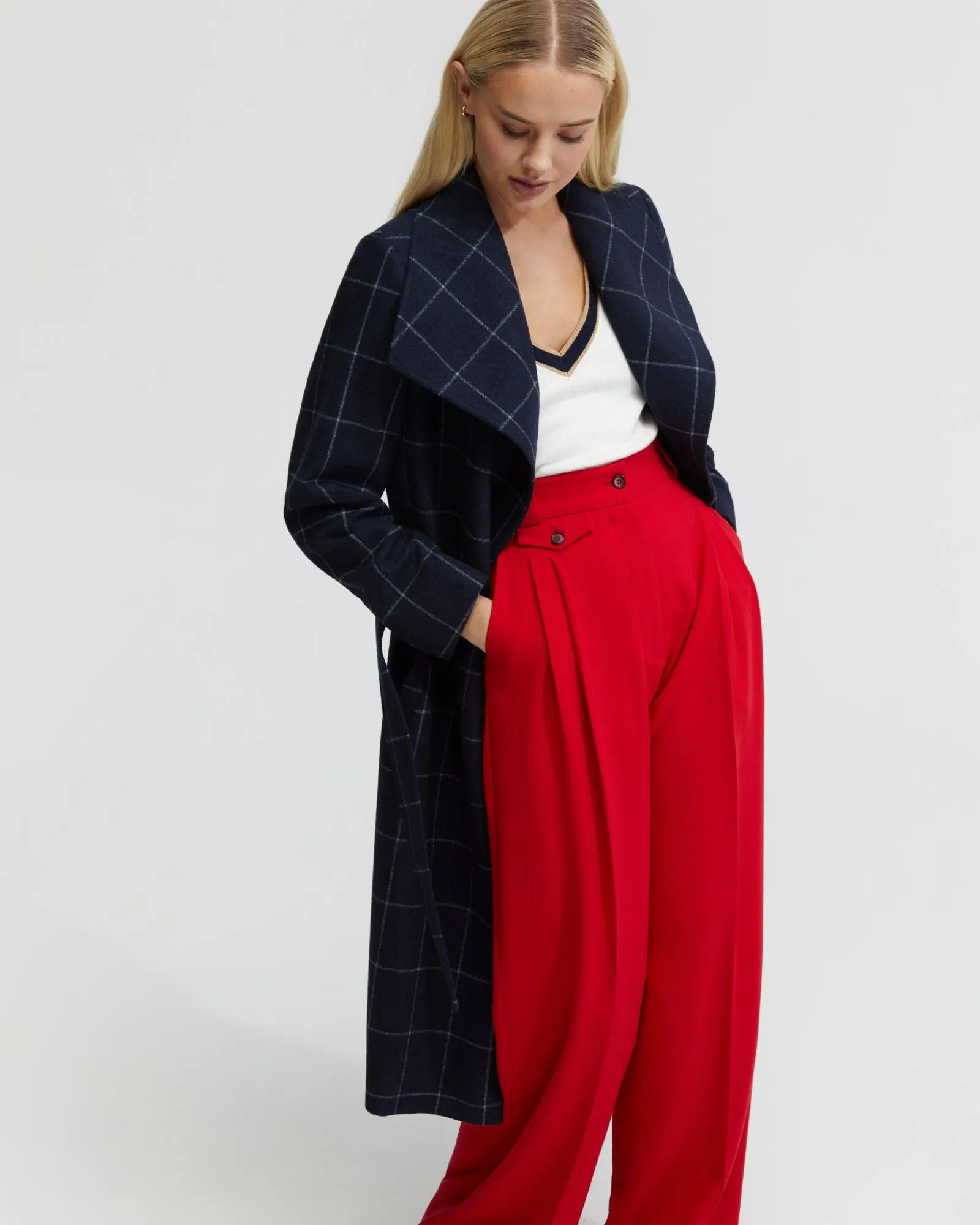 Gia Wool Rich Tie Waist Check Coat