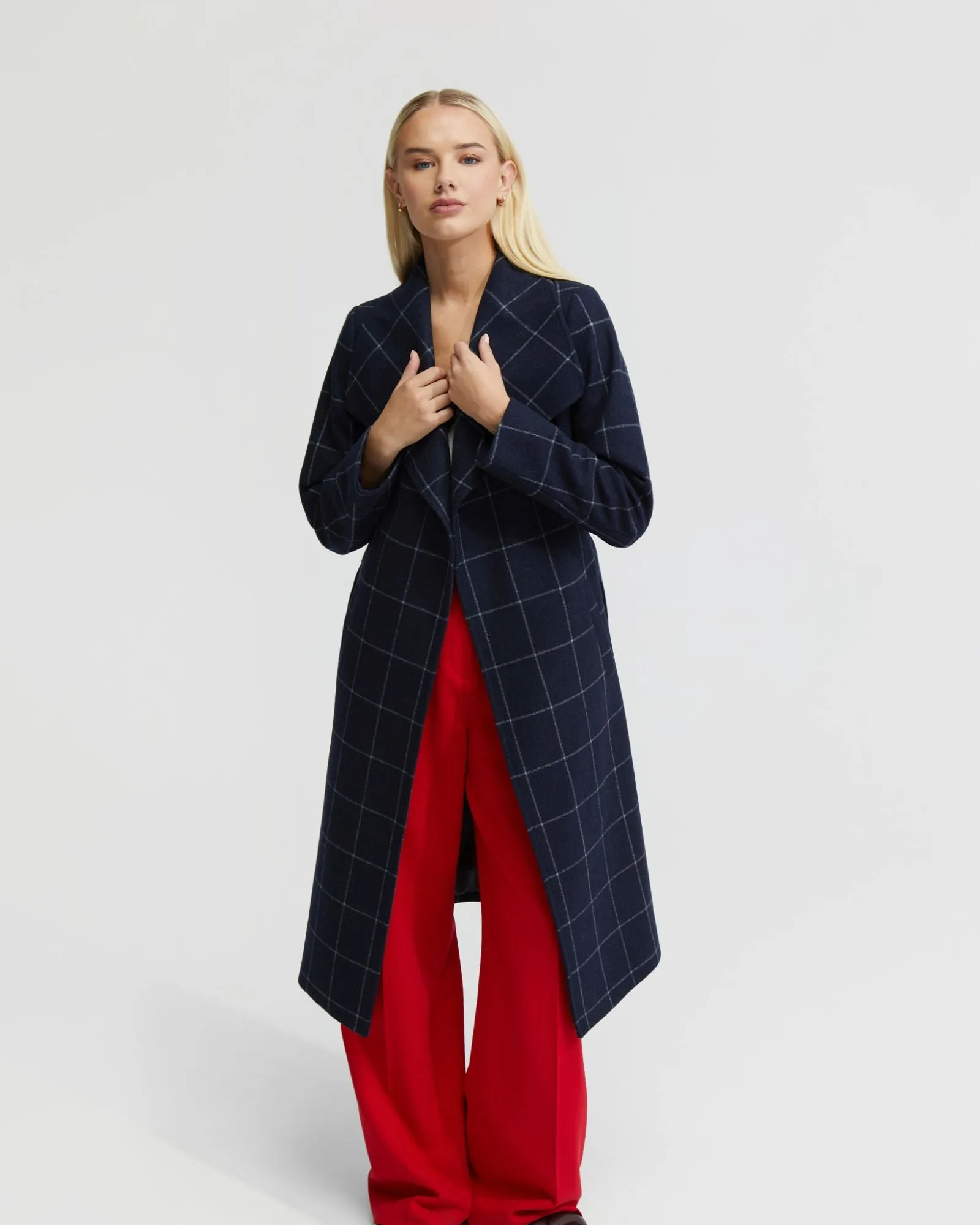 Gia Wool Rich Tie Waist Check Coat