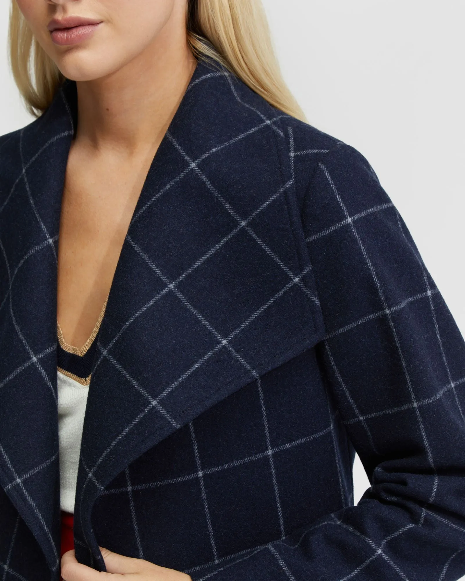Gia Wool Rich Tie Waist Check Coat