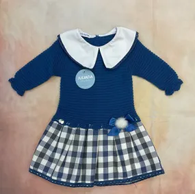 Girls Knit Dress with woven mix blue/gray J6134
